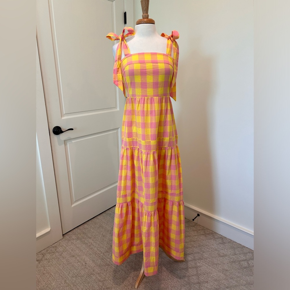 NWOT Yellow and Pink Check Maxi Dress MEDIUM